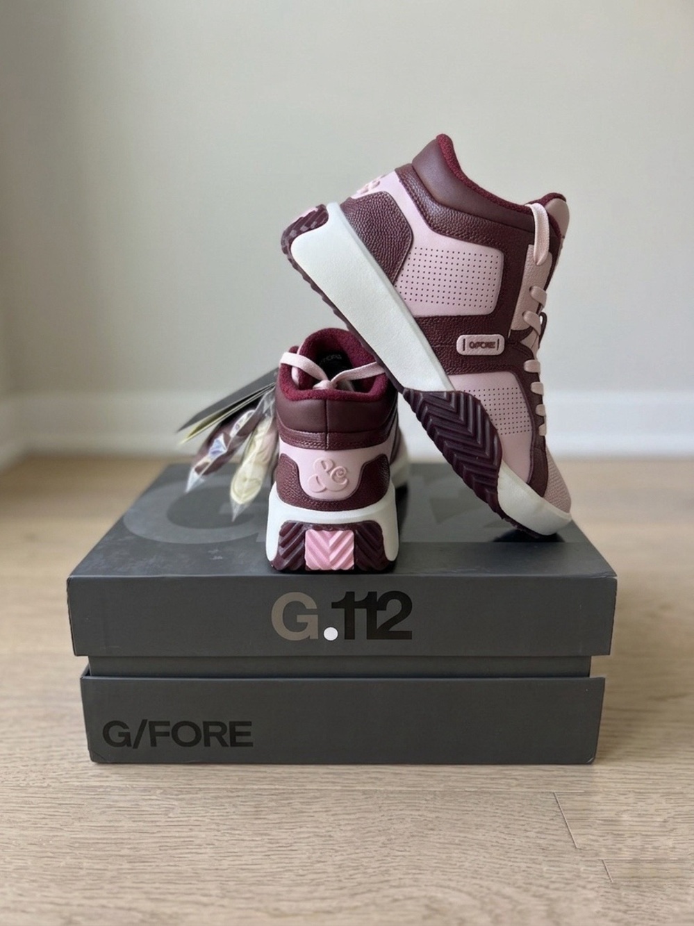 G/Fore G.112 Women’s Leather Mid High Top Golf Street Shoe Burgundy Pink Sneaker